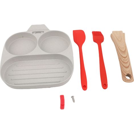 Poêle 3 en 1 Anti Adhésive Tasses Œuf Omelette – Aluminium Petit Déjeuner Crêpe Cuisson, Blanc Sans Couvercle (1/4)