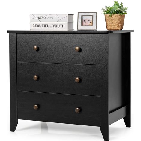 Costway – Commode 3 tiroirs en MDF noir – Dimensions 71 x 46 x 66 cm – Glissières silencieuses – Meuble de rangement moderne pour chambre et entrée (1/5)
