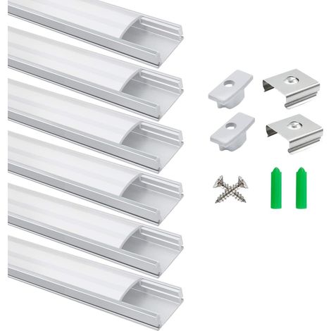 Profilé LED Aluminium en U 6 x 1 m Argent, Diffuseur Fumé, Kit avec Embouts et Clips, Rail pour Ruban LED, Dissipateur de Chaleur, Installation LED (1/5)