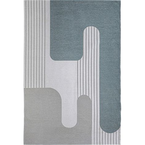 Tapis contemporain bleu et beige douceur polyester et viscose - Bleu profond et beige clair (1/4)