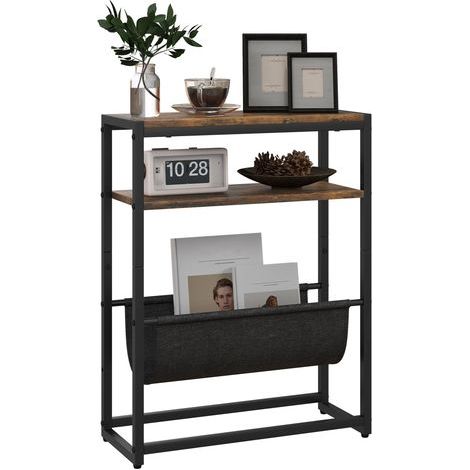 Table d'appoint bout de canapé avec étagère et porte-revues structure en acier design industriel - 43l x 18P x 56H cm (1/5)