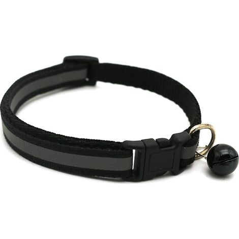 Colliers réfléchissants réglables avec clochette, lot de 2, pour chatons et chiots nouveau-nés, colliers de sécurité, noirs (1/5)
