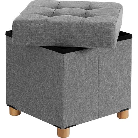 Songmics – Repose-pieds coffre de rangement – Couvercle capitonné style Chesterfield – Pieds en bois massif – Dimensions 38 x 38 x 40 cm – Capacité 300 kg