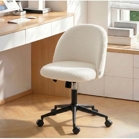 Sedia da ufficio girevole 52x59x75,5-84,5 cm in tessuto peluche crema, regolabile – MEUBLIV (1/5)