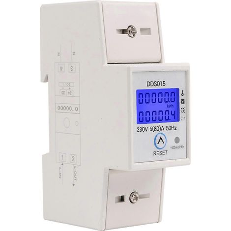 Compteur de consommation électrique monophasé à double affichage LCD avec remise à zéro, rail DIN 2P (1/5)