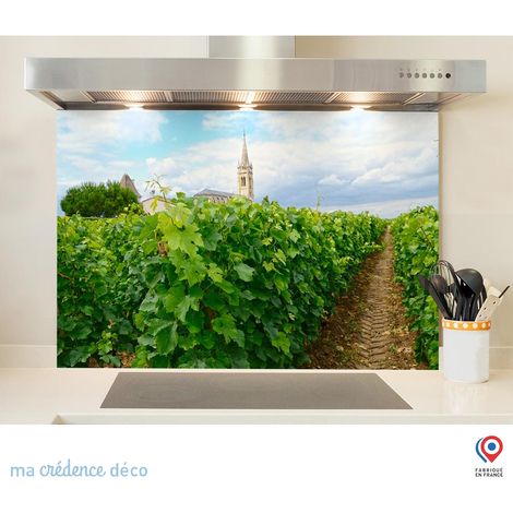 Fond de hotte : Vignoble et église - Alu composite - 70 cm - 60 cm (1/5)