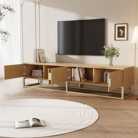 DESMIU Meuble TV avec 4 portes, charnières à fermeture douce et poignées demi-rondes, pour salon, bois, 180 × 40 × 40 cm (1/5)