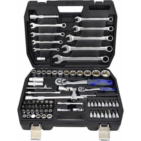 Adler Juego de llaves de vaso 1/2"-1/4" 82 piezas, herramienta profesional para montaje y mantenimiento mecánico, recubrimiento protector, estuche compacto, materiales resistentes, color metálico.