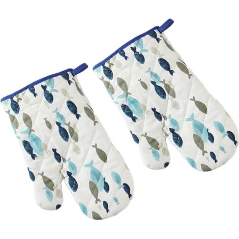 Lot de 2 gants de cuisine, gants de four, gants de gril, gants pour four à micro-ondes, gants de cuisine en coton, gants isolants méditerranéens, man