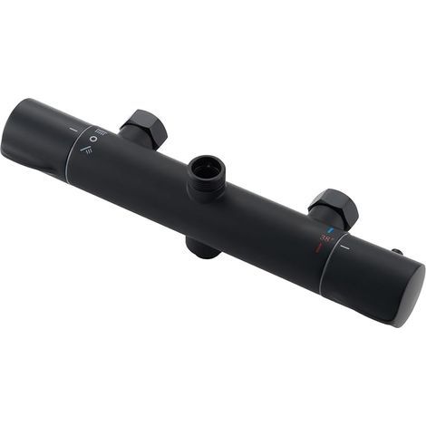 Duscharmatur mit 2 Ausgängen, wandmontierte Thermostat-Duscharmatur, oberer Ausgang 3/4" BSP (26,4 mm) und unterer Ausgang 1/2" BSP (21 mm), rund, mattschwarze Oberfläche (1/5)
