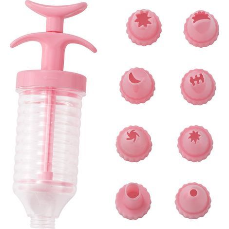 Cake Decorating Syringes with 8 Nozzles, DIY Icing Syringe, Professional Baking Accessory Kit for Decorating Cupcakes, Muffins, and Cakes, Plastic, Pink (1/5)