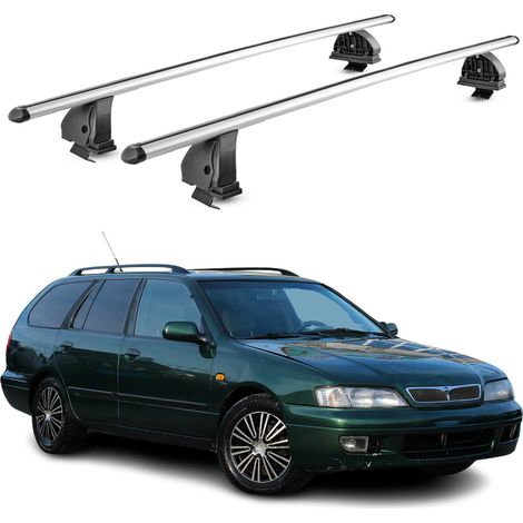 OMAC Barres de toit transversales en aluminium pour Nissan Primera I HB Break 1990-1996 – TÜV / DIN 75302:2019 – Antivol inclus – Charge max 75 kg – 2 barres – Gris (1/5)