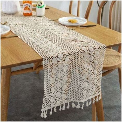 Chemin de table en macramé rectangulaire, dentelle au crochet, élégante nappe en maille pour rustique, crochet, style bohème, vintage, maison de ferme (30x 300cm) (1/2)