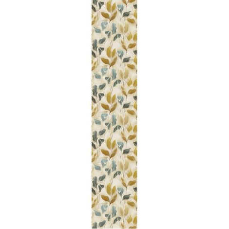 Papier Peint Intissé Pré-encollé Rouleau Wallpaper Vintage Feuilles Jaunes Brunes et Bleues Adhésif Décorative - 1 Roulle de H300 x L60 cm (1/4)