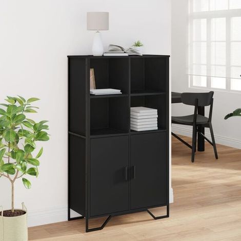 Buffet de Cuisine Haut Noir en Bois d'Ingénierie, 79,5 x 35,5 x 137,5 cm, Meuble Rangement Moderne avec Portes et Étagères pour Salle à Manger et Salon (1/5)