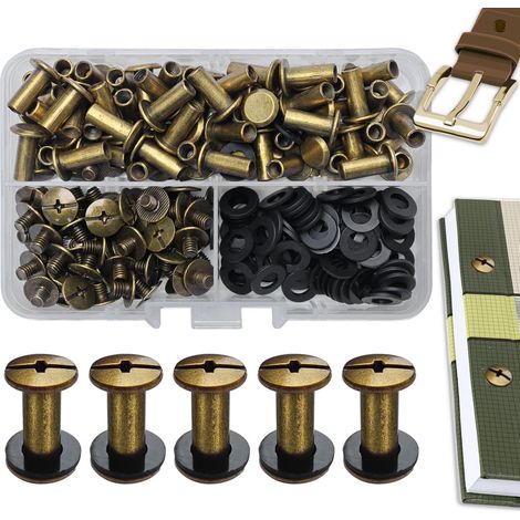 70 Kits Vis Chicago Screws,M512mm Vis de Livre,Rivet a Visser de remplacement en métal pour sacs, livres, colliers, sacs à dos, laisses de chien, laisses (Bronze) (1/5)