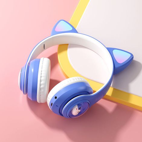 Blue glowing space capsule cat ear Bluetooth headphones, high-performance over-ear children's headphones with ultra-long (1/5)