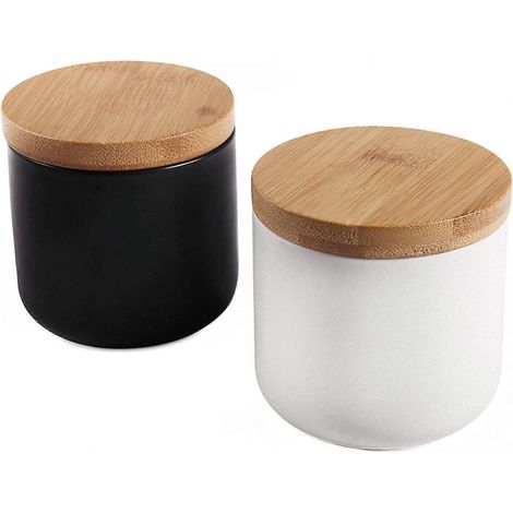 Bocal de conservation alimentaire en céramique avec couvercle en bambou et joint en silicone (blanc et noir) (1/5)