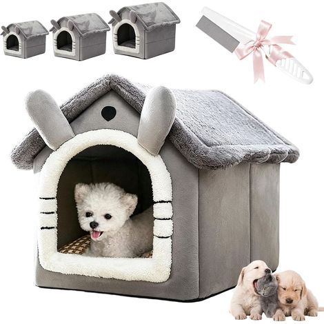 Panier pour chien et chat - Panier chaud en hiver taille S - En peluche douce - Pour intérieur - Gris (1/5)