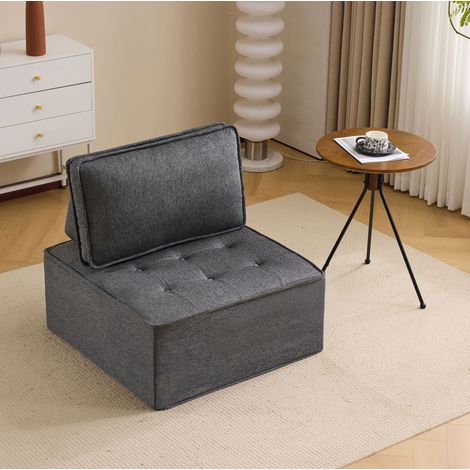 Sofá modular compacto gris oscuro en lino y contrachapado para espacios pequeños