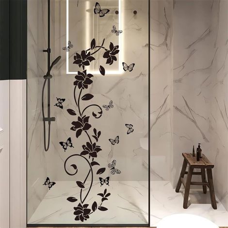 Schwarze Schmetterlings- und Blumen-Wandtattoos, abnehmbare Vinylaufkleber (Badezimmer, Wohnzimmer, Schlafzimmer)