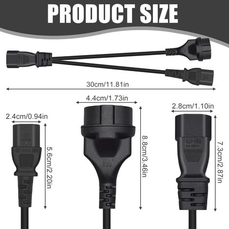 Cavo di alimentazione splitter a Y da C14 a C13, cavo di alimentazione IEC320 da C14 a C13, cavo di prolunga con spina di messa a terra impermeabile, cavo di prolunga universale, cavo di alimentazione (1/4)