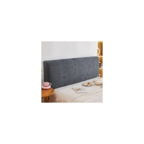 Housse de tête de lit double, couvre-tête de lit double élastique, protection de tête de lit double, couleur unie, housse de tête de lit, 210 cm, gris foncé