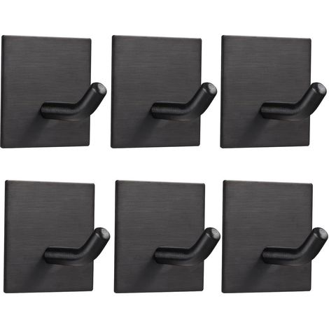Wandhaken selbstklebend ohne Bohren Edelstahl Schwarz 6 Packungen (1/5)