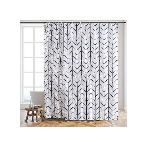 Duschvorhang, schimmelresistent – wasserdicht – inklusive Ringe – 180 x 200 cm – Polyester – Schwarz & Weiß