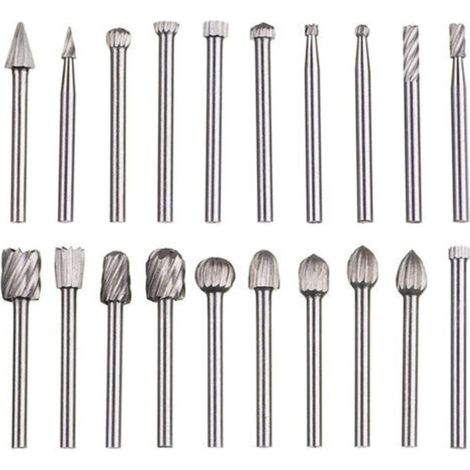 Lime rotative 20 pièces, jeu de limes en carbure, têtes de lime rotatives HSS, outil rotatif Dremel, outil rotatif à tige de 1/8" (3 mm) pour meuleuse, travail du bois, polissage des métaux, gravure, (1/5)