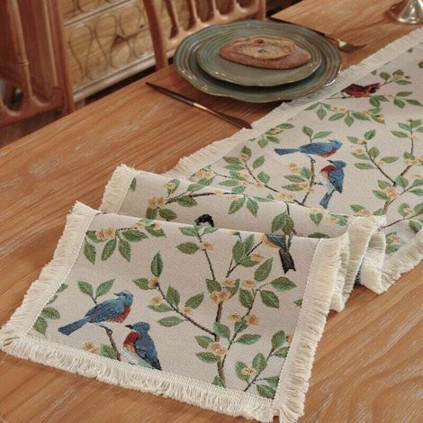 Tovaglia in tessuto con decorazioni floreali, rami e uccelli, adatta per decorazioni primaverili ed estive, per Pasqua, Natale, Halloween e feste, 30×180 cm (B) (1/2)
