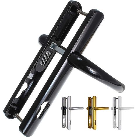 Poignée de porte supérieure, sécurité standard, centre de 92 mm, distance des trous de fixation de 215 mm, pour portes en PVCu, Noir, emballés Visi