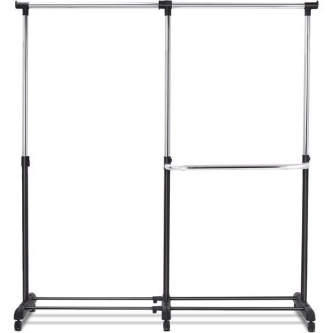 Stand appendiabiti da terra in acciaio con 6 ruote, Porta abiti regolabile 91-160x43x93-168cm, Nero (1/4)