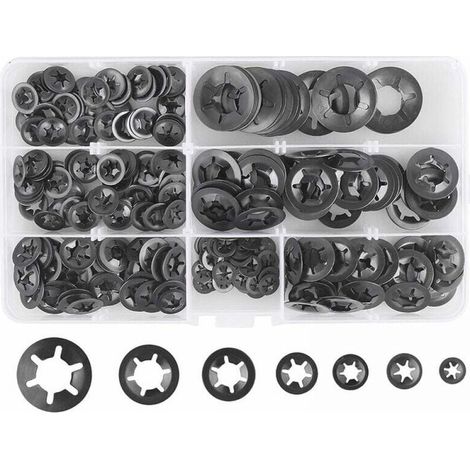 280 Pcs Rondelles De Blocage Rondelles De Verrouillage, Rondelles À Verrouillage Rapide De Rondelles De Verrouillage En Acier M3 M4 M5 M6 M8 M10 M12, 7Tailles, Noir (1/4)