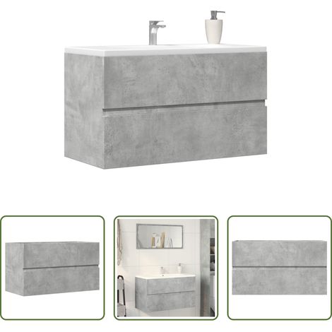 vidaXL Armoire murale - Armoire de salle de bain suspendue gris béton bois d'ingénierie (1/5)