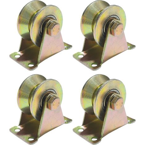4 Pièces Poulie de Levage Mouflage, Roulette Rail Portail Coulissant, Roulette de Levage, Roue Simple Gorge V pour Cordes, Machines Industrielle, Portail Coulissant, 200kg (31mm-4 Pièces) (1/5)