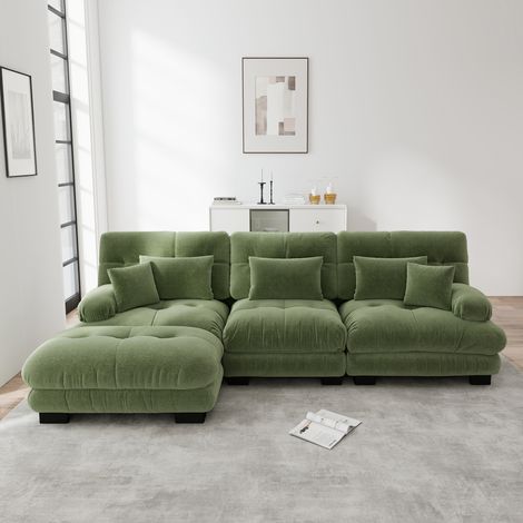 Canapé convertible - 313x145x81 cm - chenille - fonction couchage - mobilier de salon - assise confortable - design moderne - vert (1/5)