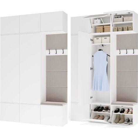 HAGA III 2Sz1W - 2x Armario + 1x Barra De Armario - estantes - 150x35x238 cm - BLANCO (1/5)
