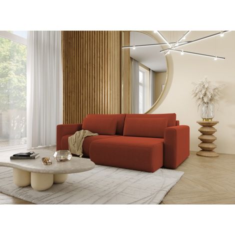 Canapé d'angle convertible CURIA en L en tissu hydrophobe anti tâche Terracotta (1/4)