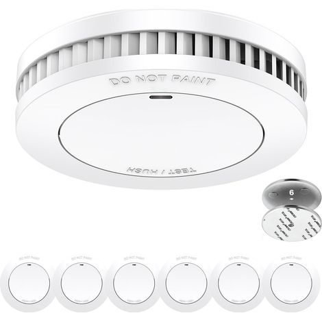 Détecteur de fumée 10 Ans, Alarme Incendie sans LED Clignotante, Detecteur de fumée en 14604, Blanc, Lot de 6 (1/5)