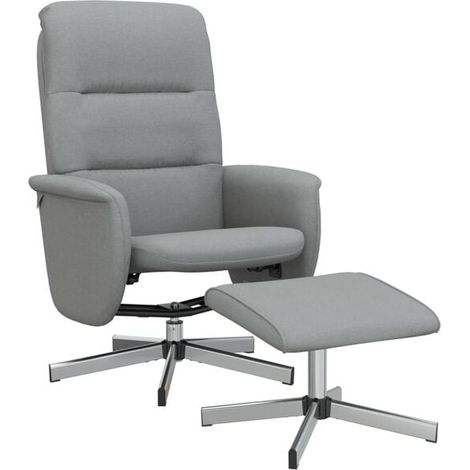 Un fauteuil inclinable avec repose-pieds, en tissu gris clair. (1/5)