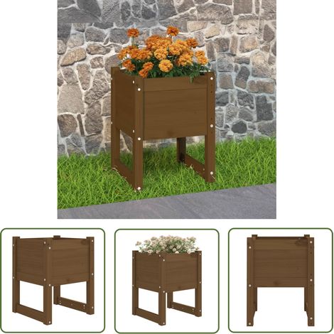 The Living Store Pflanzkübel Honigbraun 40x40x52,5 cm Massivholz Kiefer - Kiefernhochbeet - Blumentopf Aus Holz - Gartendekoration - Pflanzkasten Massiv - Balkonpflanzenkübel (1/5)