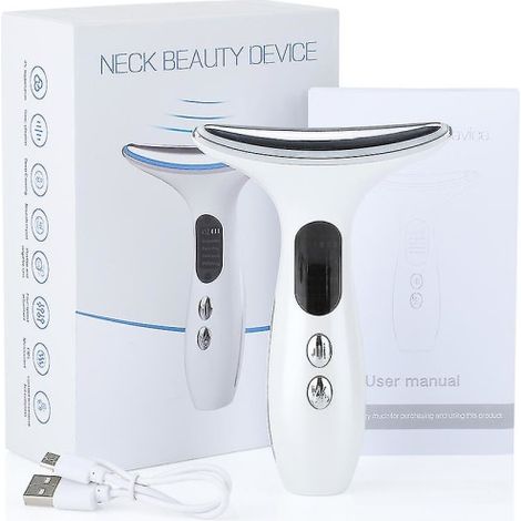 Appareil de beauté visage et cou à microcourants EMS, technologie LED photon pour raffermir, rajeunir et lisser les rides, réduit le double menton, masseur facial anti-âge, blanc, soin de la peau (1/5)