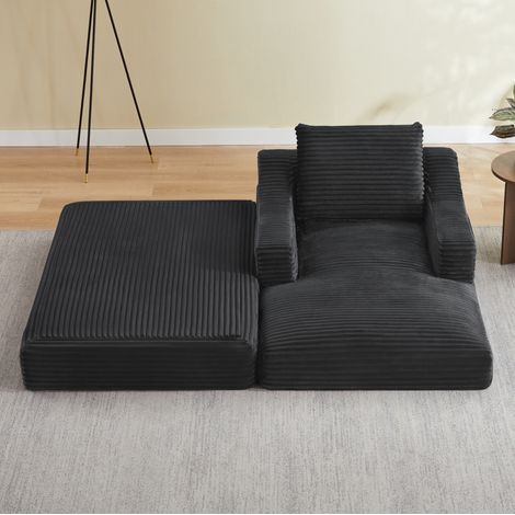 Sofá cama 1 plaza de pana gris oscuro, 162 x 100 x 68 cm DESVIAE (1/5)