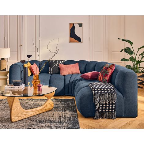 Debbie - modulares ecksofa rechts 4-sitzer mit armlehne aus strukturiertem stoff - blau