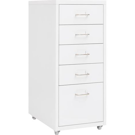 Cajonera mueble de oficina con ruedas 5 cajones 28 x 41 x 69 cm en metal blanco DEC024569