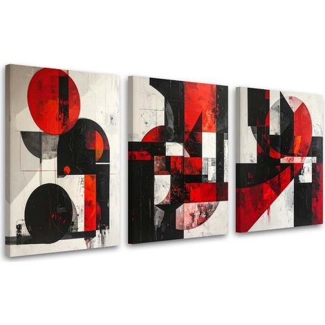 Set de tableaux sur toile  Abstraction rouge : cercles et formes 3 x 40x60 (1/4)