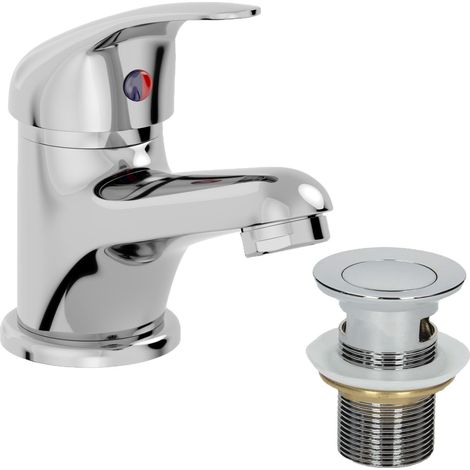 Bathroom Basin Mono Mixer Tap Waste Chrome Curved Single Lever (1/6)