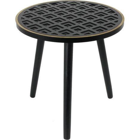 LISEA - Table d'Appoint Ronde Plateau Noir et Doré (1/5)