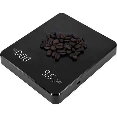 Balance de cuisine numérique, modèle 2025, balance multifonctionnelle de haute précision (3 kg/0,1 g) avec minuteur, balance à café électronique rechargeable par USB.-AquaForge (1/5)